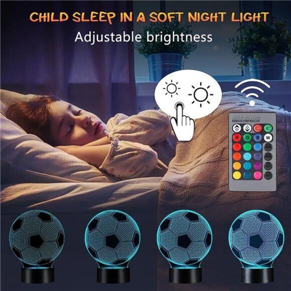 Soccer Gifts for Kids Night Light, Linakx Dimmable LED NightLight, 3D Optical - Picture 4 of 6